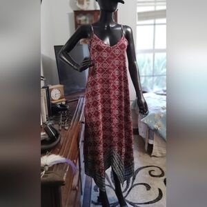 Love Culture Burgundy and Black Patterned Asymmetrical Dress